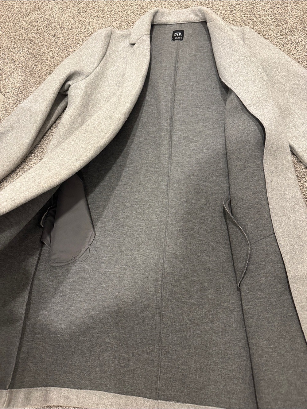 ZARA Long Open Front Duster Coat light Gray Size XLarge - Picture 6 of 6